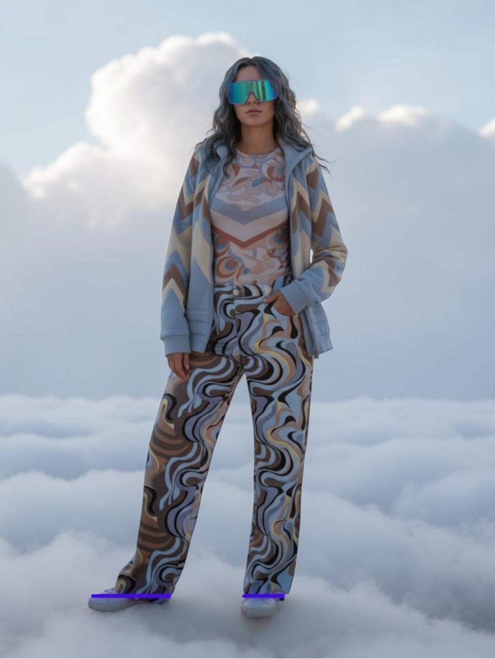Bogner Light Blue & Taupe Chevron Ski Jacket with Embellished Logo Some stains